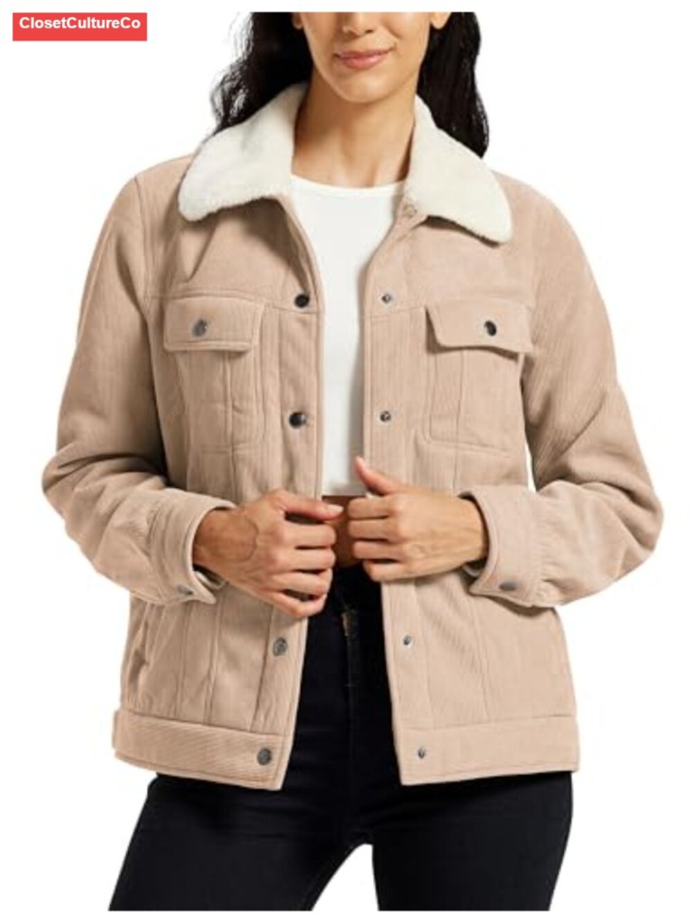 Corduroy Jacket Sherpa Fleece Lined Warm Winter Coat Button Down Pockets